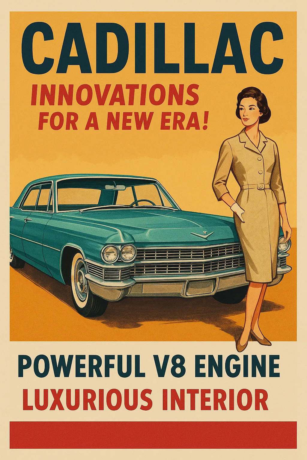 Publicité d’époque mettant en avant les innovations Cadillac