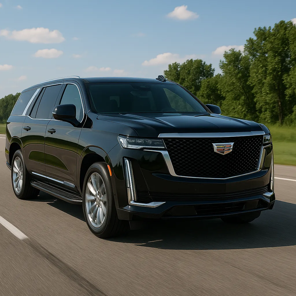 Cadillac Escalade moderne, finition premium noire sur route ouverte